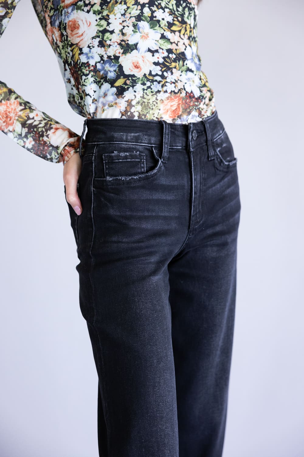 Vervet Super Soft High Rise Wide Crop Black Jeans for Women