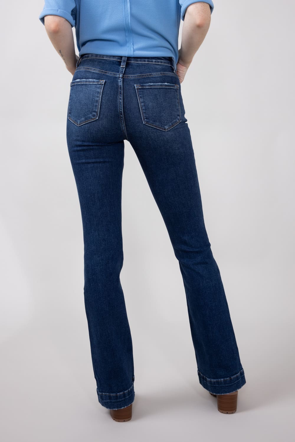 Vervet High Rise Dark Wash Trousers Hem Bootcut Jeans for Women