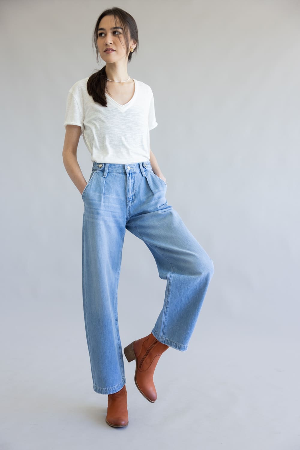 Vervet High Rise Pleated Barrel Jeans for Women
