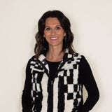 Geometric Sherpa Vest for Women in Black/White
