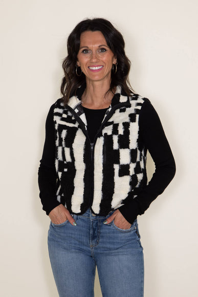 Geometric Sherpa Vest for Women in Black/White