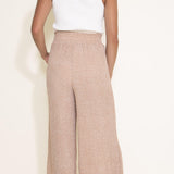 Dotted Smocked Waist Wide Leg Pants for Women in Taupe