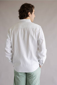 Vintage Summer Linen Button Up Shirt for Men in White