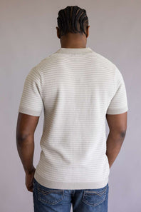 Vintage Summer Striped Knit Sweater Polo for Men in Tan