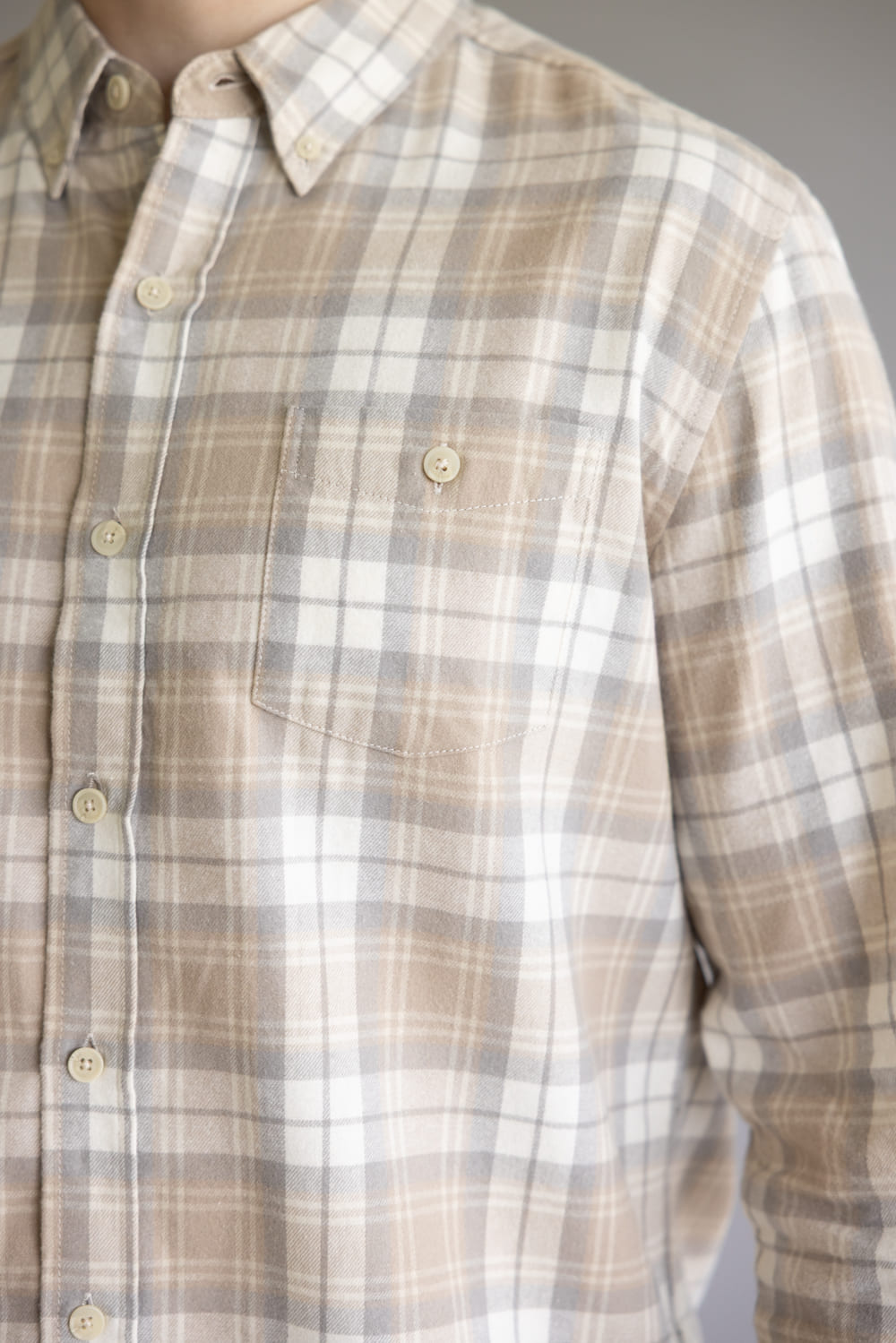 Weatherproof Vintage Brushed Flannel Shirt for Men in Beige
