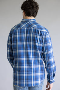 Weatherproof Vintage Burnout Flannel Shirt for Men in Strong Blue