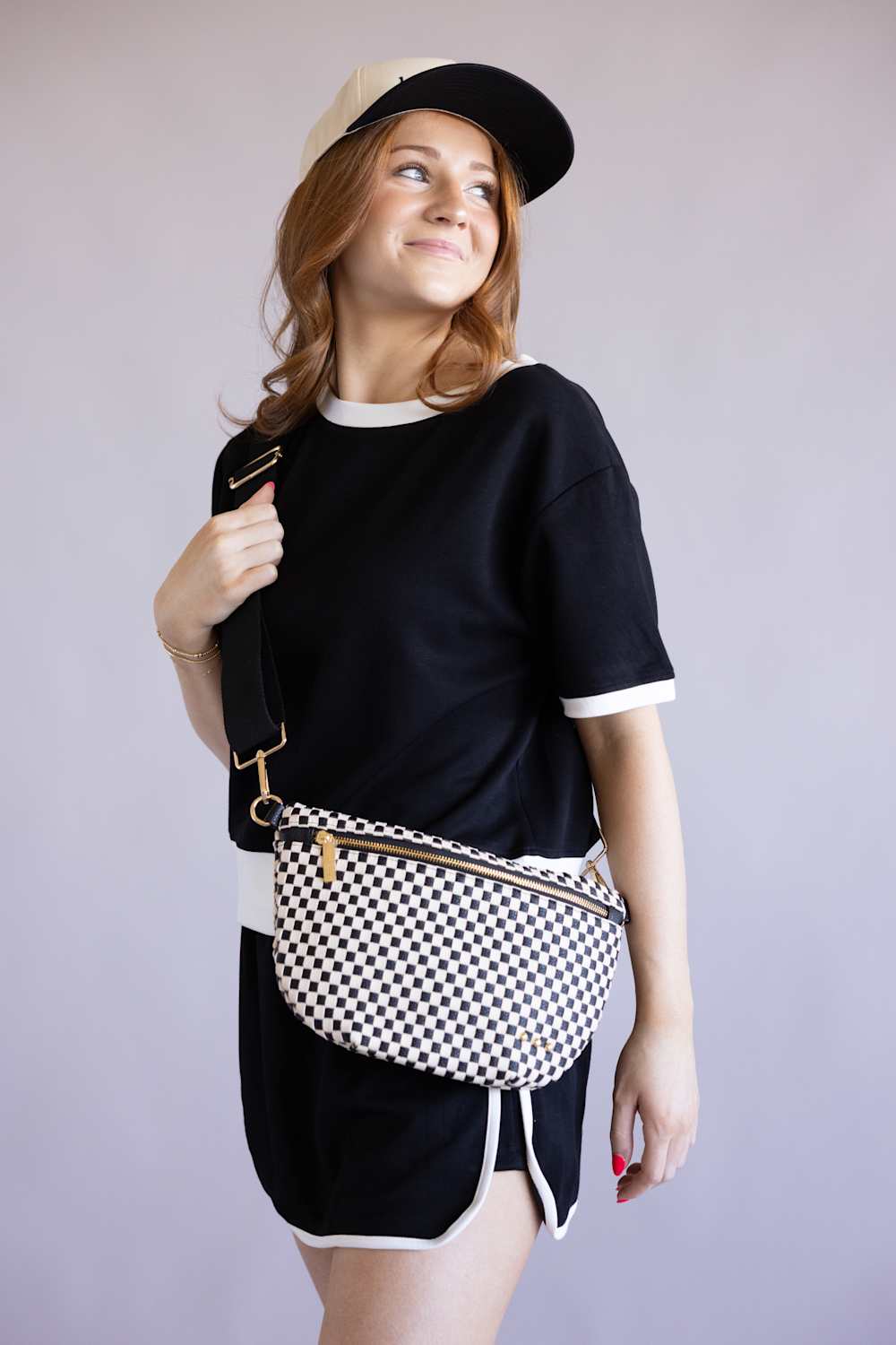 Weave Checked Bag for Women in Black