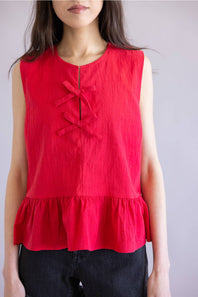 Wishlist Bow Sleeveless Peplum Top for Women in Red 