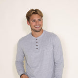 Weatherproof Vintage Long Sleeve Jersey Henley Shirt for Men in Light Grey Heather