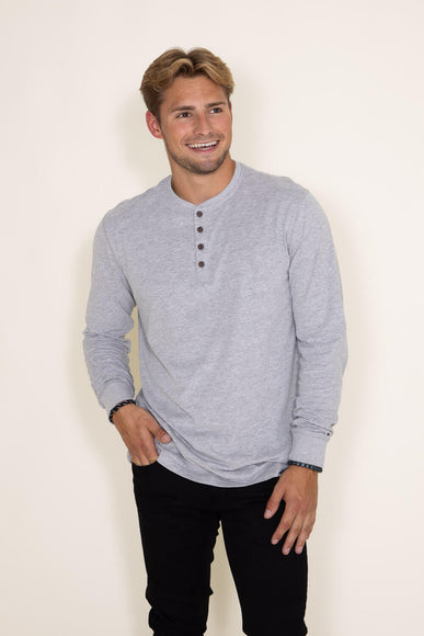 Weatherproof Vintage Long Sleeve Jersey Henley Shirt for Men in Light Grey Heather