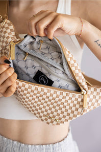 Weave Checkered Belt Bag for Women in Tan