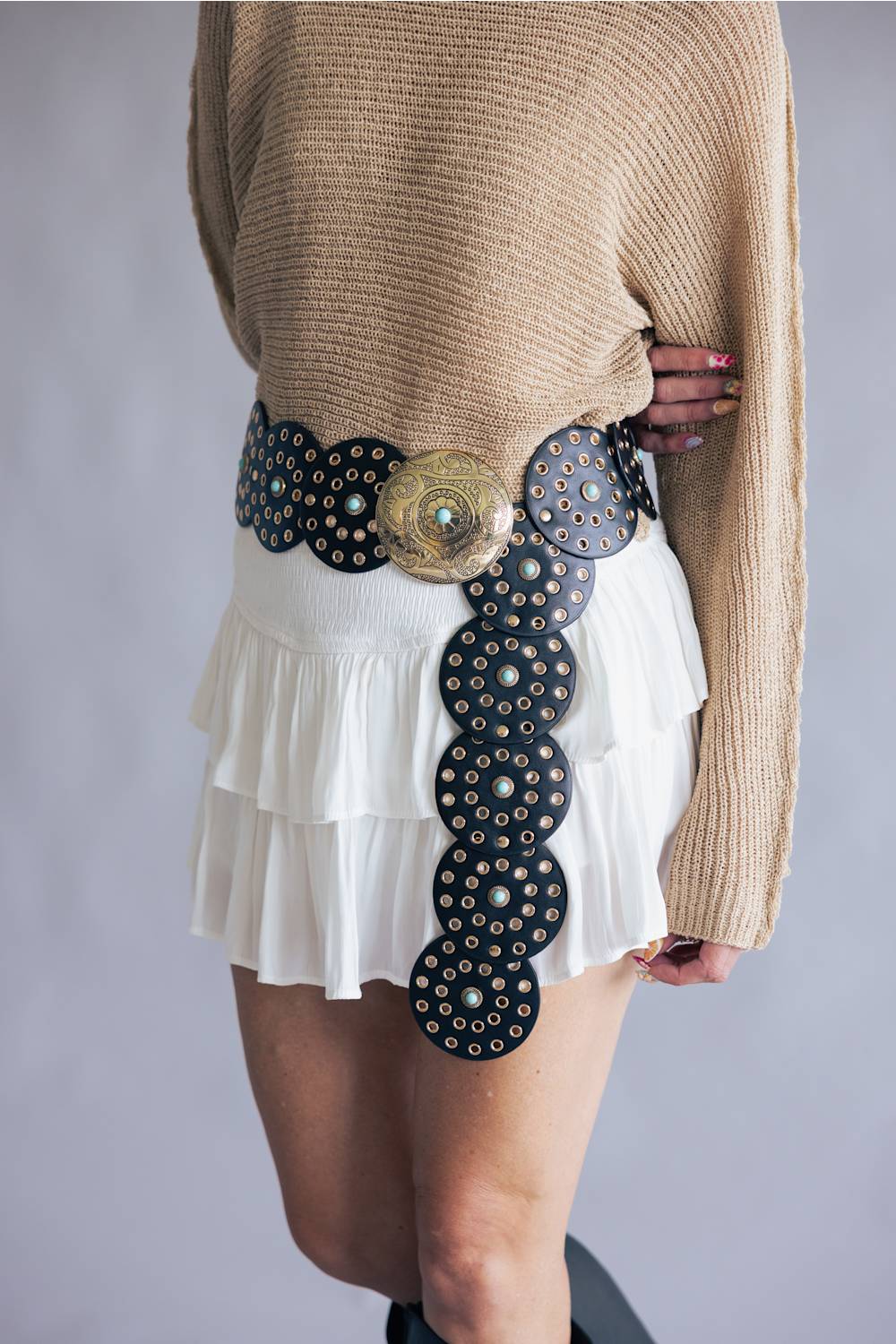 Western Concho Belt for Women in Black