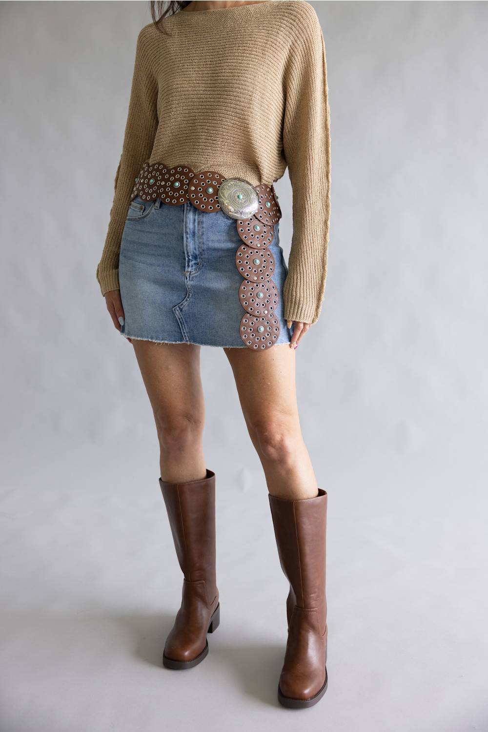 Western Concho Belt for Women in Brown