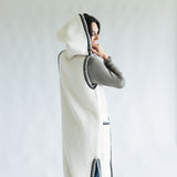 Whip Stitch Long Hooded Cardigan for Women in Ivory