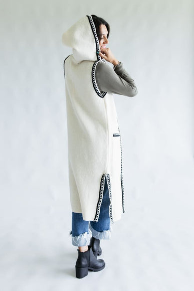 Whip Stitch Long Hooded Cardigan for Women in Ivory