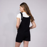 Youth Linen Tie Shoulder Romper for Girls in Black