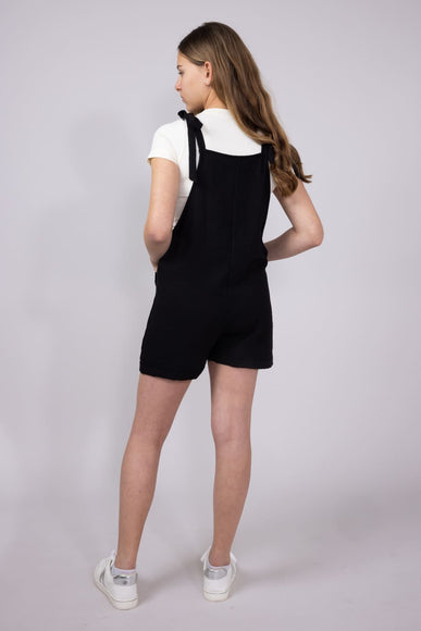 Youth Linen Tie Shoulder Romper for Girls in Black