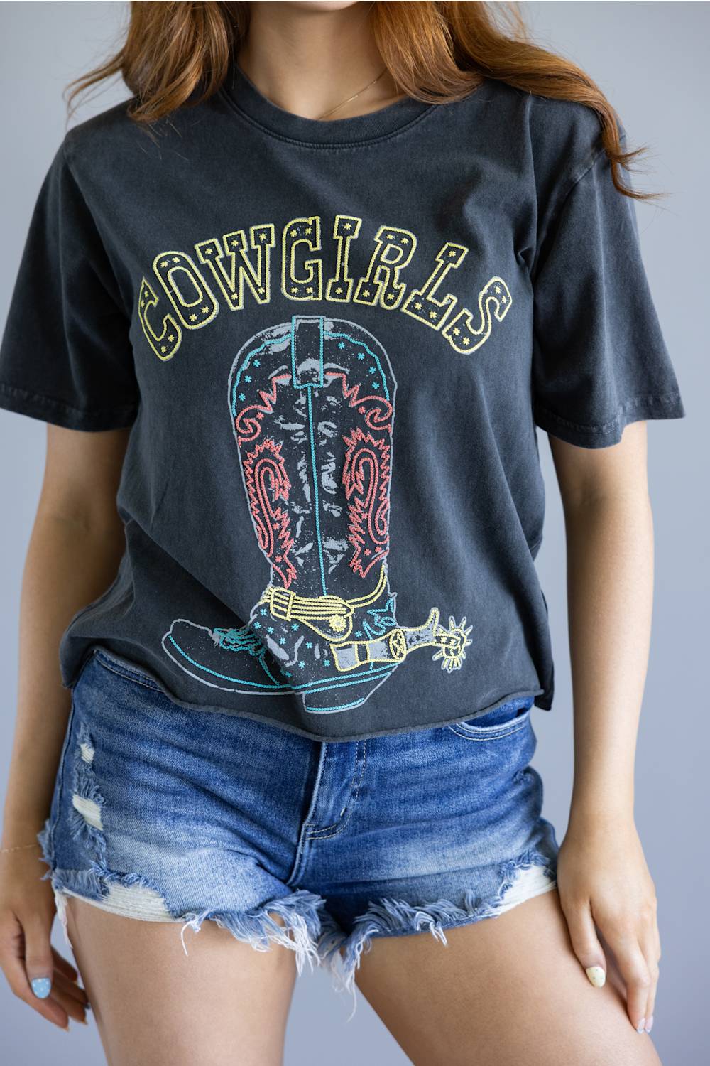 Zutter Puff Print Cowgirls Crop Tee for Women in Black