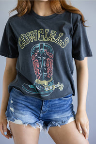 Zutter Puff Print Cowgirls Crop Tee for Women in Black