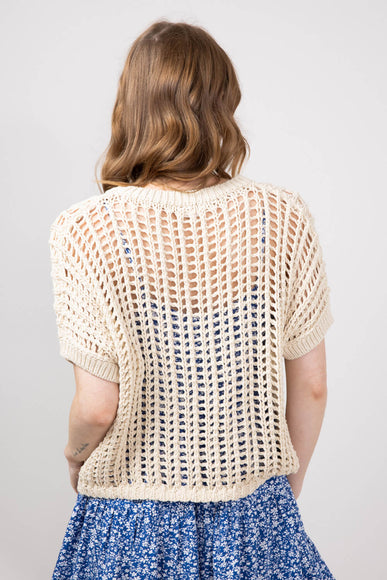 Crochet Short Sleeve Sweater for Women in Natural
