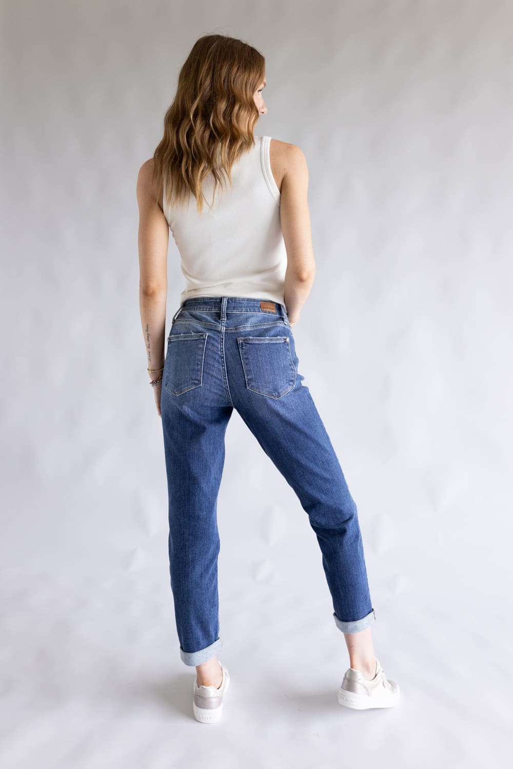 Judy Blue Mid Rise Cuffed Boyfriend Jeans for Women