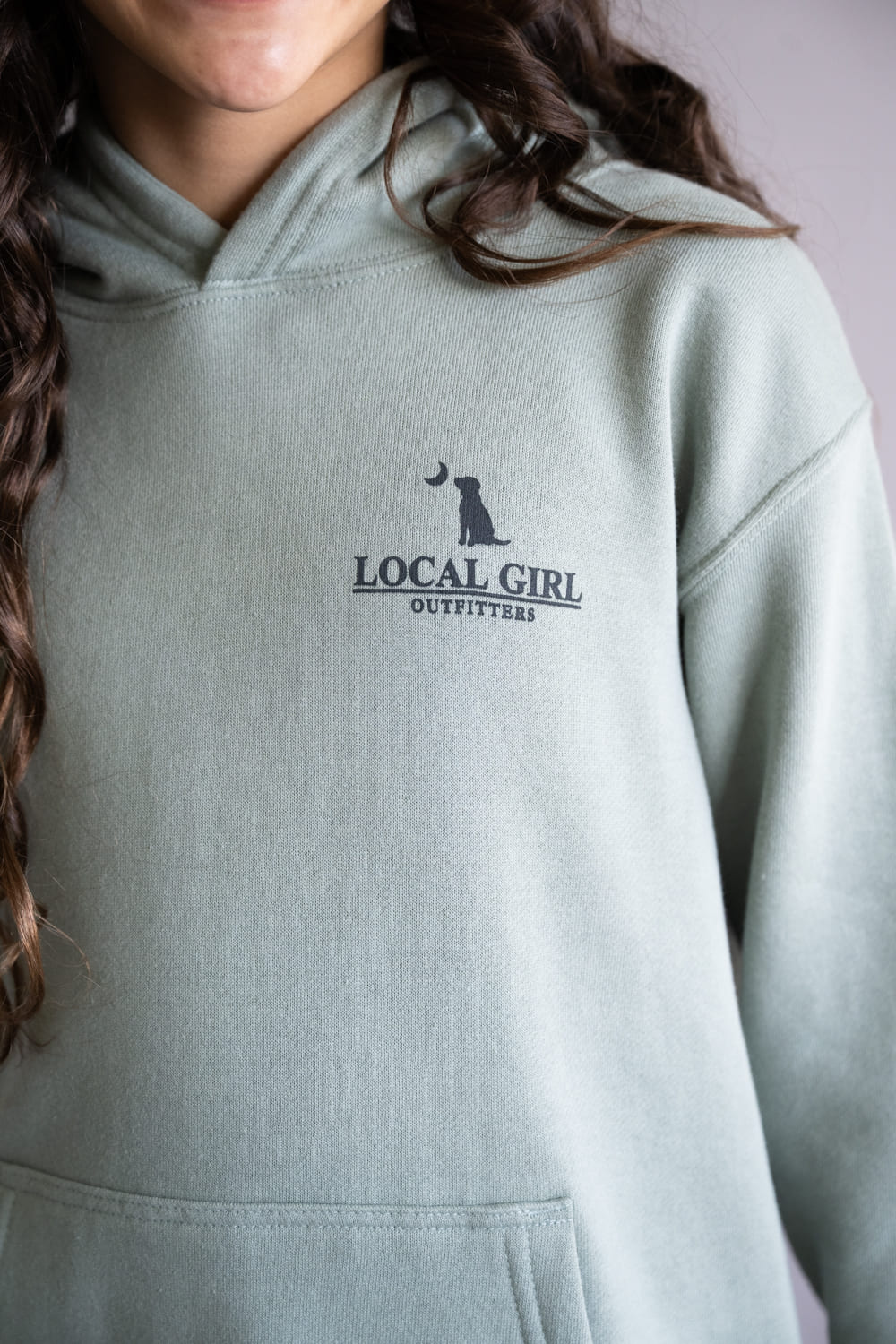 Local Girl Youth Groovy Moon Hoodie in Green