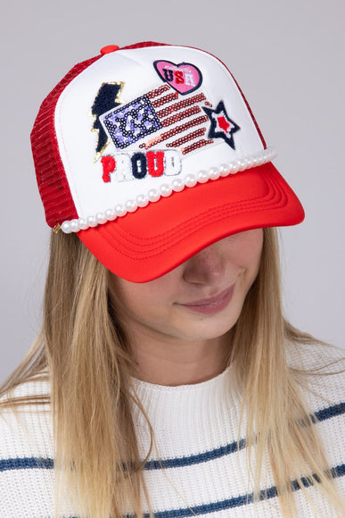 Womens Simply Southern Flag Patch Hat for Women in Red