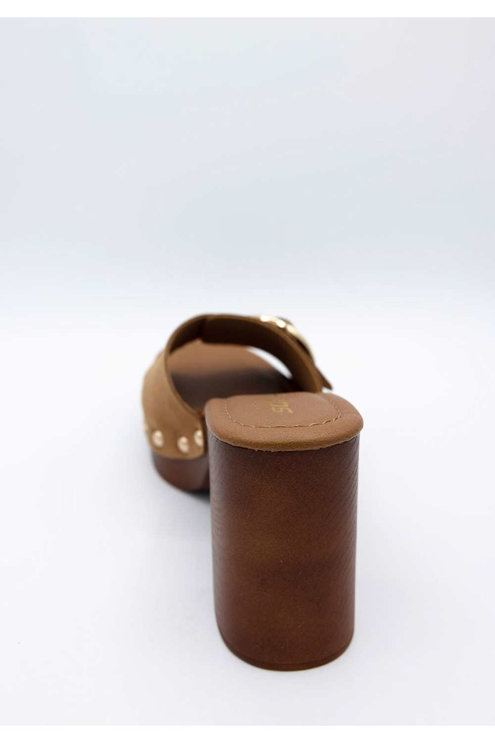 Soda Citrus Platform Block Heels for Women in Tan