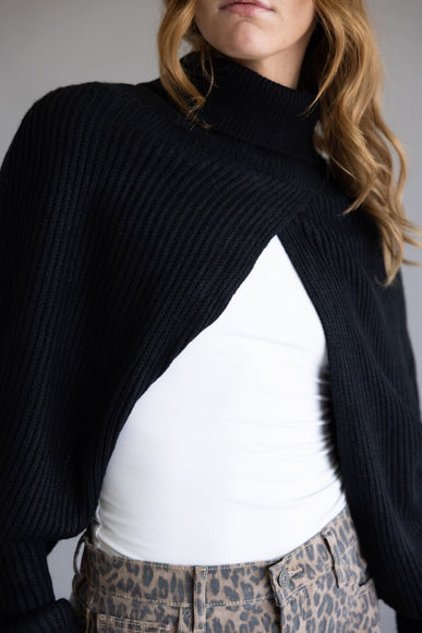Turtleneck Shrug Bolero Sweater for Women in Black