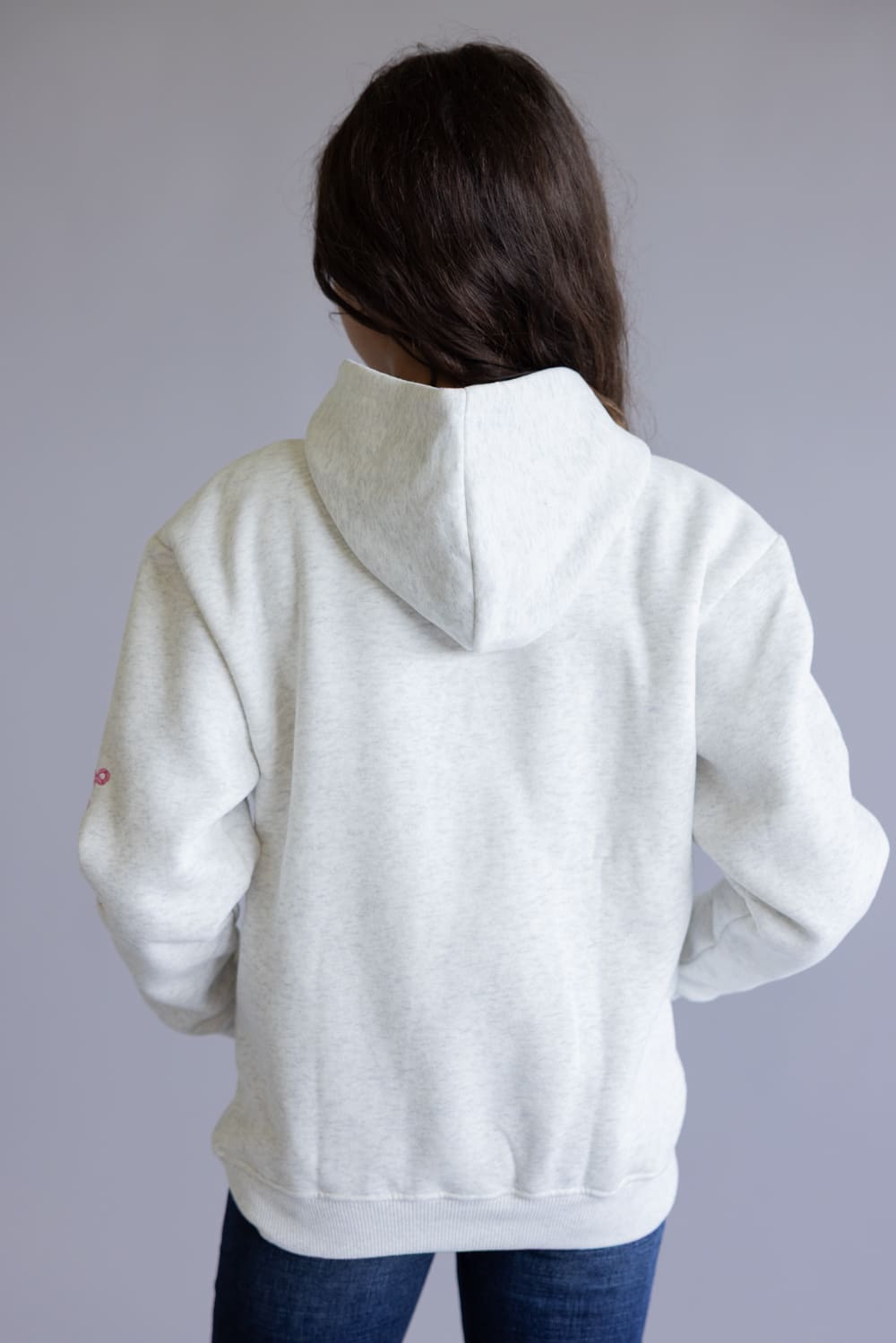 Simply Southern Youth Embroidered Dilara Bow Hoodie for Girls in Heather Grey