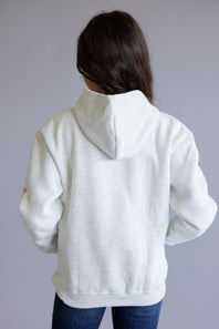 Simply Southern Youth Embroidered Dilara Bow Hoodie for Girls in Heather Grey