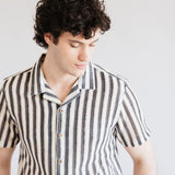 PX Vertical Stripe Woven Shirt for Men in Cream/Black