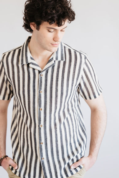 PX Vertical Stripe Woven Shirt for Men in Cream/Black