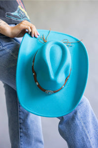 Belted Felt Cowboy Hat in Teal