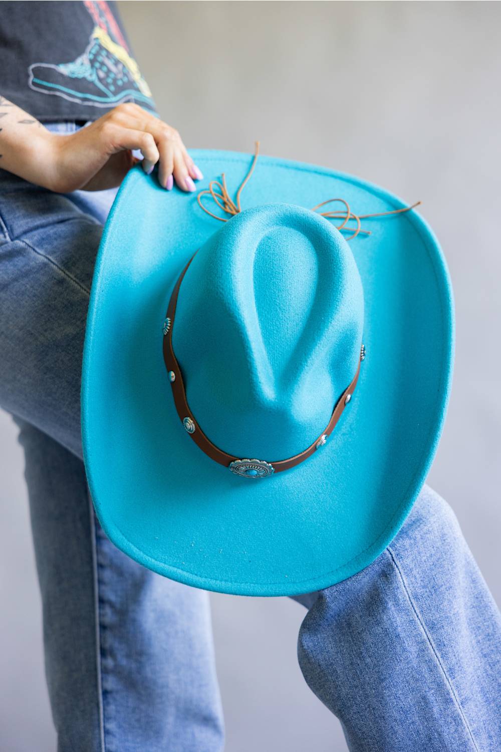 Belted Felt Cowboy Hat in Teal