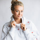 1897 Active All Over Print Cherry Embroidered Hoodie for Women in Grey