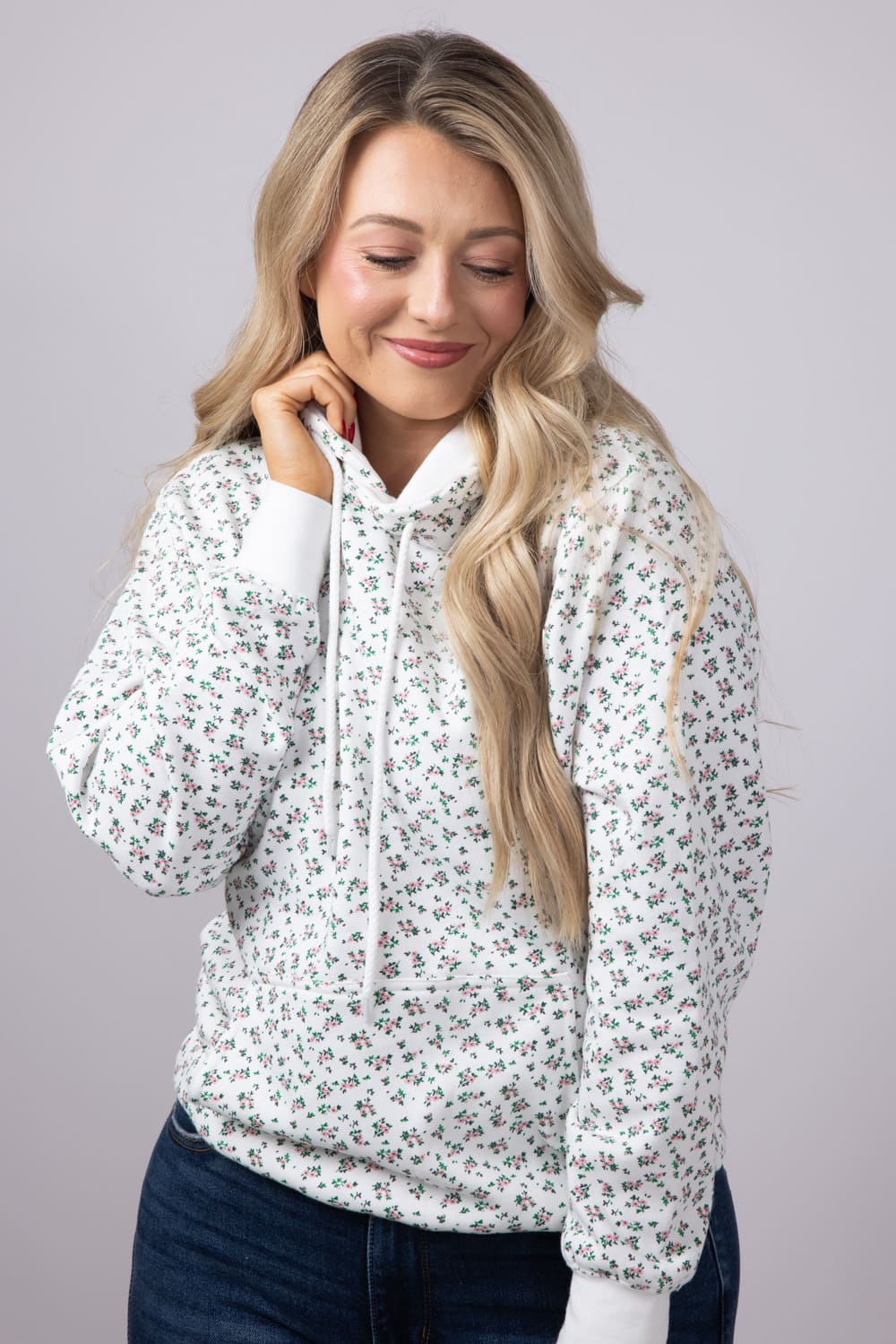 1897 Active Ditsy Floral Hoodie for Women in Ivory | GU739