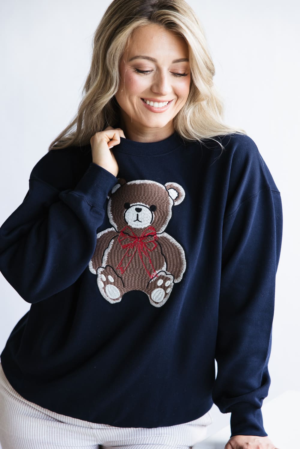 1897 Active Embroidered Big Bear Fleece Sweatshirt for Women in Navy