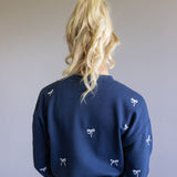 1897 Active Embroidered Bow Fleece Sweatshirt for Women in Indigo Blue