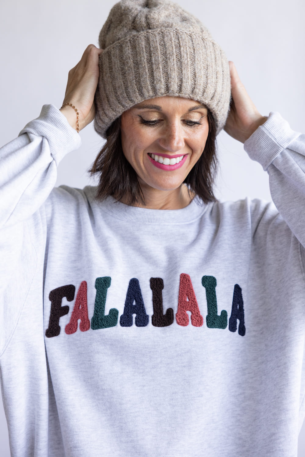1897 Active Falalala Patch Embroidered Fleece Sweatshirt for Women in Ice Grey