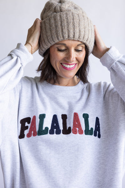 1897 Active Falalala Patch Embroidered Fleece Sweatshirt for Women in Ice Grey