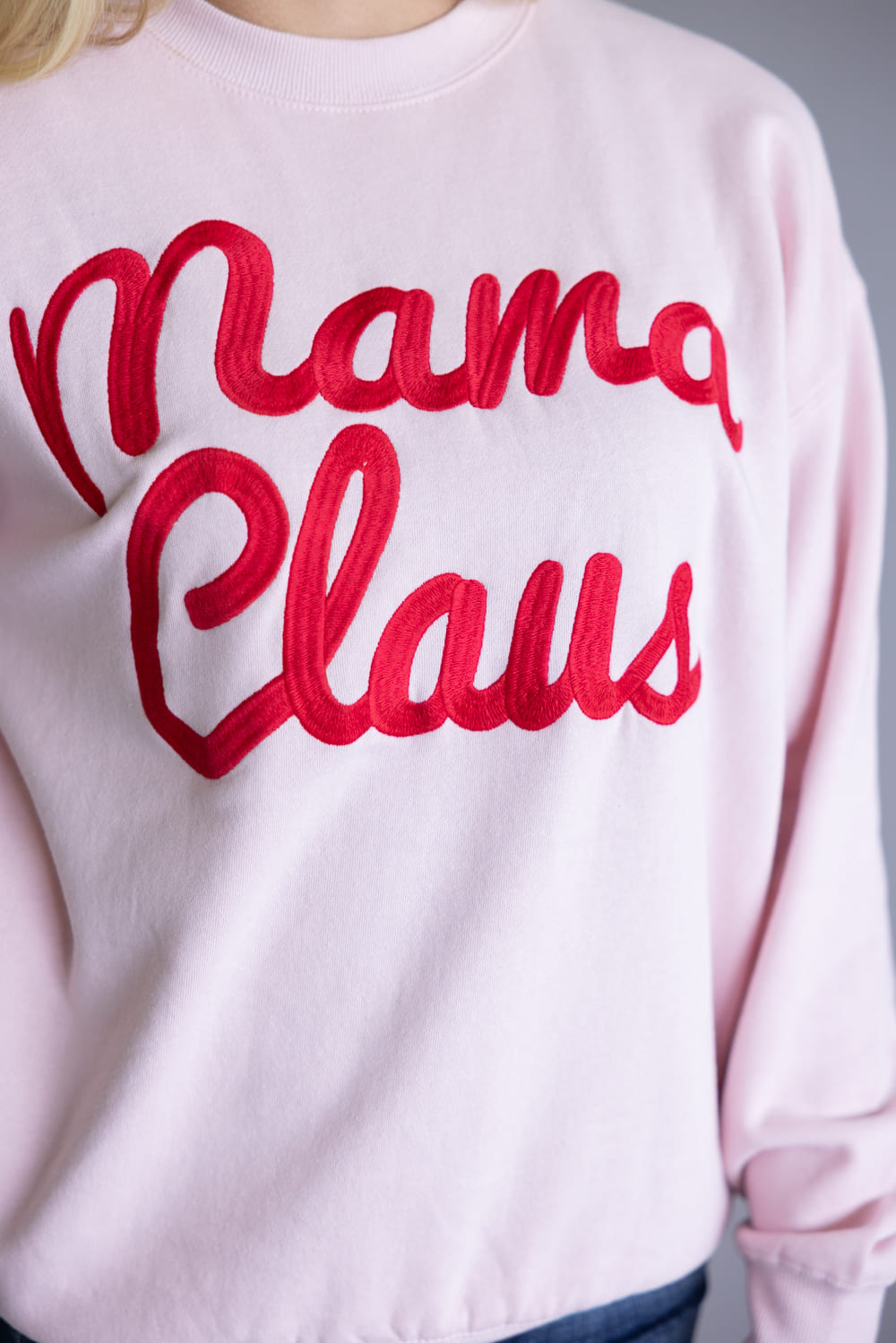 1897 Active Mama Claus Embroidered Fleece Sweatshirt for Women in Baby Pink