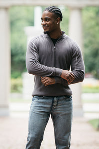 1897 Original 1/4 Zip Mock Neck Sweater for Men in Grey