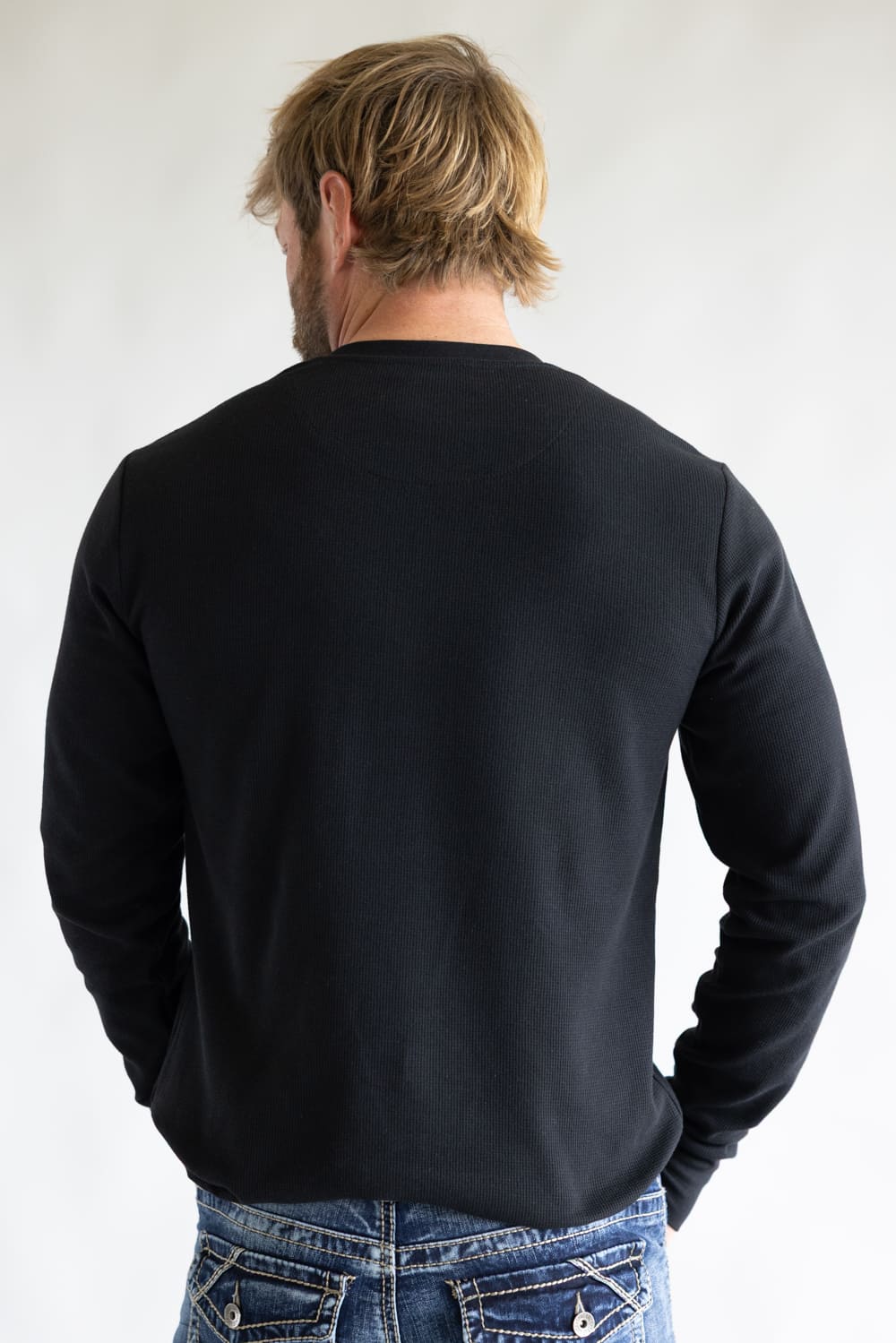 1897 Original Solid Henley Thermal Long Sleeve Shirt for Men in Black