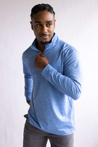 1897 Legends Striped Quarter Zip Pullover for Men in Blue
