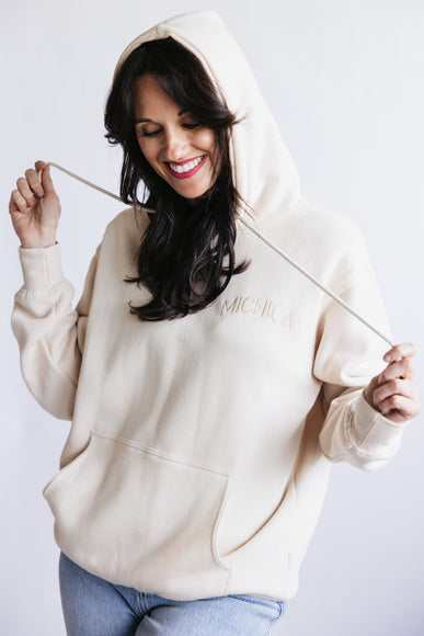1897 Active Michigan Embroidered Hoodie for Women in Cream