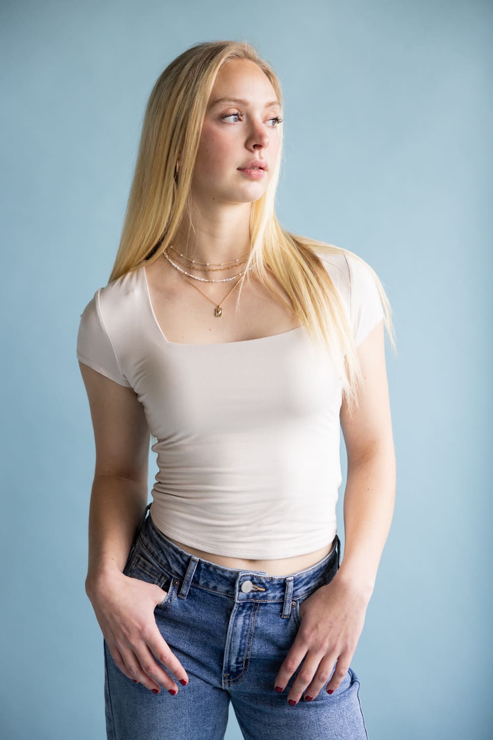 Be Cool Seamless Double Layer Knit T-Shirt for Women in Ecru