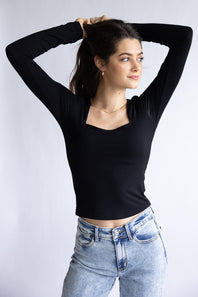 Seamless Double Layer Square Neck Shirt for Women in Black