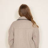 Embroidered Stitch Edge Felt Shacket for Women in Taupe