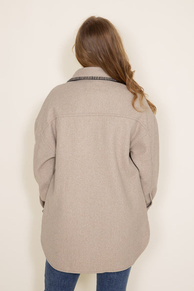 Embroidered Stitch Edge Felt Shacket for Women in Taupe